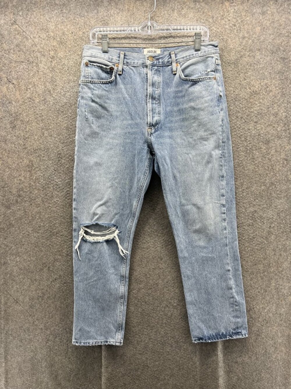AGOLDE Jeans Womens 29 Blue Light Wash High Rise Straight Crop Distressed